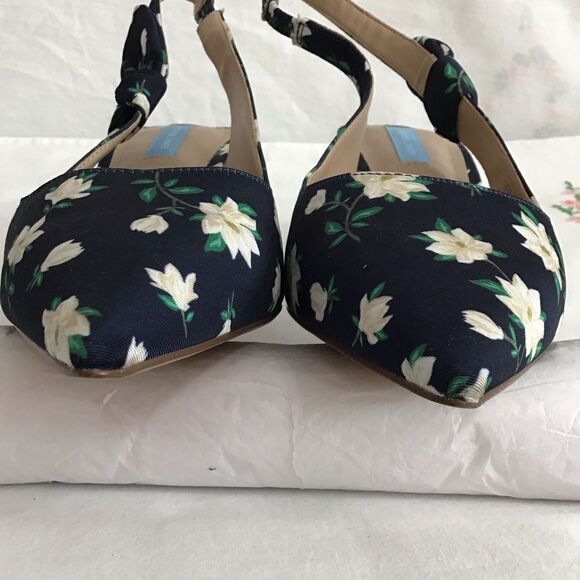 Draper James Denim Willow Slingback Heels Navy Floral Magnolia Shoes Size 9 - Picture 10 of 13